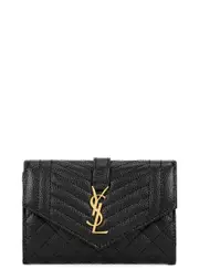 Saint Laurent Logo Leather Wallet - Black - One Size One Size