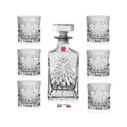 European Crystal Whiskey Decanter With Tumblers Sparkle Cut Barware 7-Piece Set