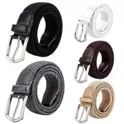 Men's Stretch Braided Woven Waist Straps Elastic Waistband Canvas Buckle Belt