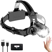 Headlamp Rechargeable -100,000LM Bright LED Head Lamp, 40H Runtime, Waterproof Head Lights for Forehead, 3Mode Headlight 90° Adjustable & Zoomable Headlamps for Adults Camping Fishing Hiking