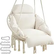 SONGMICS Hanging Chair, Swing Chair with Cushion, Holds up to 264 lb, Cloud White UGDC042M01