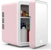 PP-Kic Beauty Fridge with Dimmable LED Mirror, 4L Makeup Mini Refrigerator, Portable Small Icebox, Skin Refrigerator, Cosmetics Storage Box, Space Saving,Pink