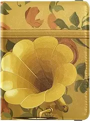 [Amooorous] 90s Retro Memories Gramophone Yellow Leather decorative passport holder for travel family Wallet Combo Travel Passport Wallet With Vaccination Card Slot Waterproof, 90s retro memories gramophone