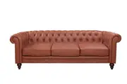 3 Seater Brown Sofa Lounge Chesterfield Style Button Tufted in Faux Leather