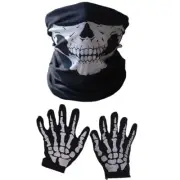 Halloween Skeleton Gloves and Skull Face Mask Set Scary Horror Atmosphere Props