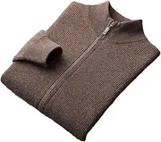 [Dninmim] Men's Wool Sweater Top Round Neck Knitted Zipper Cardigan Thickened Warm Long Sleeved Jumper
