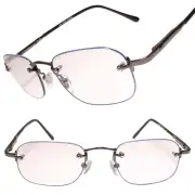 Rimless Spring Hinge Temple Gunmetal Rectangle 1.75 Reading Glasses Reader
