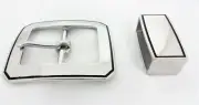 Jeremiah Watt Gun Belt Buckle & Keeper Loop Western Smooth Grooved 1 1/2" Steel