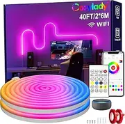 [Cozylady] 40ft Smart LED Neon Light Strip, 12M RGB WiFi Neon Rope Lights Waterproof, Music Sync, DIY Design, Compatible with Alexa, Google Assistant, for Bedroom Living Room Gaming Room Lights Decor