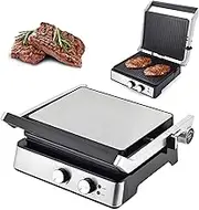 Panini Press Grill Sandwich Maker, lectric Indoor Grill with Temperature Time Setting, Open 180 Degrees for Grill Indoor, Perfect for Grilling Steaks, Burger, Sandwich,Non-Stick Pan