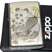 Panda Parent And Child Electroformed Plate Zippo Oil Lighter MIB