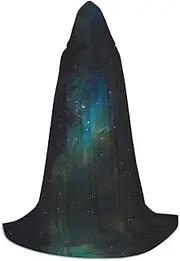 SKKNT Galaxy Green Print Halloween Hooded Cloak Full Length Cape With Hood For Men And Women For Carnival