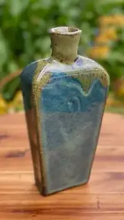 Melbourne-Made Hand Built Bottle Vase Decorated Wacky Wombat Glaze, TMC Pottery