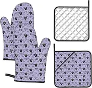 4 pcs Oven Mitts and Pot Holders Set 500°F Heat Resistant Oven Gloves and Hot Pads Kitchen Mittens Haunted Mansion Cooking Gloves Potholders for Baking Grilling