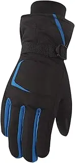 [Generic] Men Winter Gloves Windproof Thermal Ski Gloves Warm Anti-Slip Gloves for Travel Sport Running Cycling Biking Driving Hiking Blue One Size