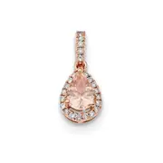 14k Rose Gold Polished Morganite and Real Diamond Pear Pendant
