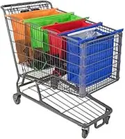 TJHypenete 4Pcs Trolley Bags for Shopping Cart, Reusable Supermarket Shopping Cart Bags, Heavy Duty Grocery Cart, Eco-Friendly Cooler Bag, Grocery Tote Netted Mesh for Groceries, Egg, Wine