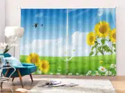 Green Fields Sunflower 3D Curtains Blockout Photo Printing Curtains Drape Fabric