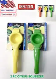 2 PC COOKING BASICS PLASTIC MANUAL CITRUS SQUEEZER LEMON LIME JUICER 3 COLORS