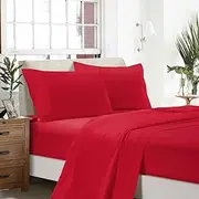 1000TC Ultra SOFT Sheet Set (Flat sheet & Fitted sheet & Pillowcase) (King Single Size Bed, Red)
