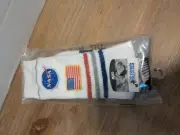 NWT Buzz Aldrins Share Outer Space Men's Crew Socks NASA USA Flag Patch Stripe