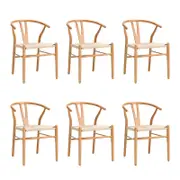 Oikiture Wooden Dining Chair Set of 6 Cafe Lounge Seat Wishbone Shaped Chair