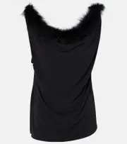 [Coperni] Coperni Boa feather-trimmed jersey top AU 14 black