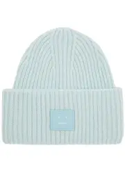Acne Studios Pansy Logo Ribbed Wool Beanie - Light Blue One Size