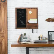 Dark Brown Wood Wall-Mounted Chalkboard w/ Cork Board, Mail Sorter, & Key Hooks