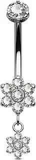 [Jewseen] G23 Titanium Dangle Belly Button Rings 14g Belly Rings Internally Threaded Navel Rings Flower Belly Button Piercing Jewelry for Women Men