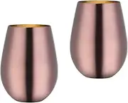 Stainless Steel Wine Glasses, Buyer Star Stemless Metal Wine Tumbler for The Camping, Cookouts, Travel Set of 2 Drinking Cups, Rose Gold
