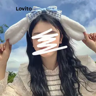 Lovito 可愛卡通蝴蝶結蕾絲人造毛皮女式髮帶 LFA08316 (粉色/藍色)