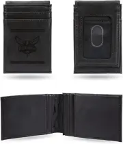 Charlotte Hornets Premium Black Leather Wallet, Front Pocket Magnetic Money...