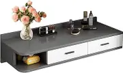 Floating Wall Mounted Computer Desk with Drawer and Storage Shelf Space Saving Desk for Bedroom Living Room Home Office Grey (100cm/39.4in)