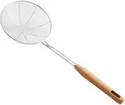 Spider Strainer, Skimmer Spoons, Spider Strainer Skimmer Ladle for Cooking and Frying, Cooking Utensils Strainer Spoon with Wooden Handle, Wire Spider Strainer Slotted Spoon for Kitchen (Brown, 16cm)