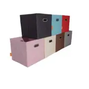 2 Foldable Faux Leather Cube Storage Bins 13 in w Dual Handles for Shelves Large