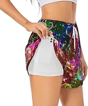 [WURTON] Colorful Rainbow Stars Print Exercise Gym Workout Shorts Women's Athletic Shorts Dual-Layered Yoga Running Shorts