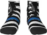 [EdWal] Retro Blue Thin Line Usa Flag print Men's Moisture Control Crew Socks Socks For Men and Women Gifts For Golf, Hunting, Camping