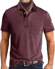 [Generic] Knit Shirts Men and Summer Casual Short Sleeved Buttons Lapel Solid Color Short Sleeved T Shirt Tops Mens Plain Shirts