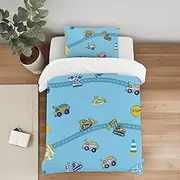 Caregchrisj Bed Linen 135 x 200 cm Children's Bluey Boys Microfibre Duvet Cover Set with Tractor, Summer Bed Linen with 1 Pillowcase 80 x 80 cm, Suitable for Girls and Boys