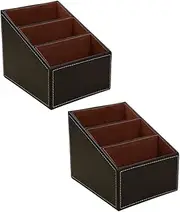HOODANCOS Space-saving Imitation Leather Stationery Boxes Table Storage Cases 2pcs Organizers for Office and Home