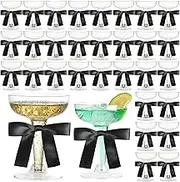 30 Set 5 Oz Acrylic Martini Glasses With Satin Ribbon Bow Decor Unbreakable Cocktail Glasses for Wedding Bachelor Birthday Party Martini Margarita Cocktail Dessert (black)