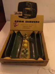 Vintage 50s Serv-rite Corn Servers Husk Dishes Holders Shakers W Org Box