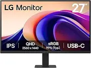 27U631A-B 27” QHD IPS Monitor with USB-C, sRGB 99% (Typ.), 100Hz Refresh Rate Reader Mode, Flicker Safe, Tilt Adjustable Stand, LG Switch app