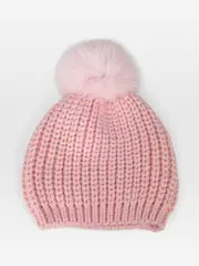 Pink Fur Pompom Beanie