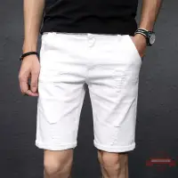 在飛比找樂天市場購物網優惠-夏季破洞牛仔短褲男 27-36碼 韓版男生白色五分褲 韓版潮