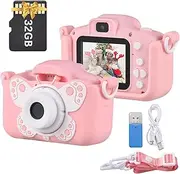 SaZaK X7 Mini Camera Kids Camera Digital Camera 1080P Video Camera for 20MP Dual Lens 2.0 Inch IPS Screen Built-in Battery Cute Photo Frames Interesting Games with 32GB Memory Card USB Card Reader