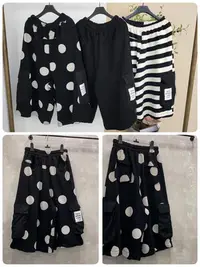 在飛比找Yahoo!奇摩拍賣優惠-正韓korea韓國進口2F33黑色圓點點側口袋寬鬆7分褲C-