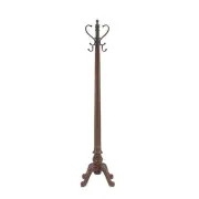 Linon Barrier Reef Wood Coat Rack 8 Antique Brass Hooks Curved Legs in Brown