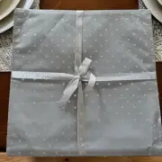NEW Silver Metallic Printed Polka Dot Square Placemats (4 Set) Cotton Poly-Blend
